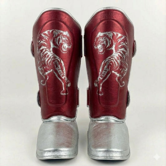 GLADIATE "TIGER" Shin Guards Red/Silver